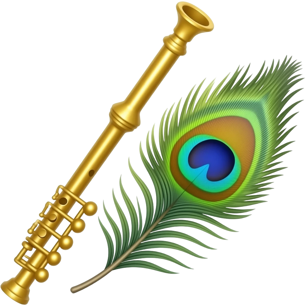 Golden flute along with beautiful peacock feather emoji