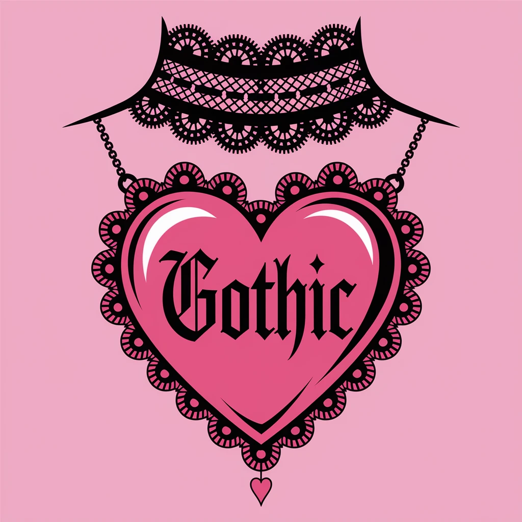 gothic heart with a black lace choker emoji