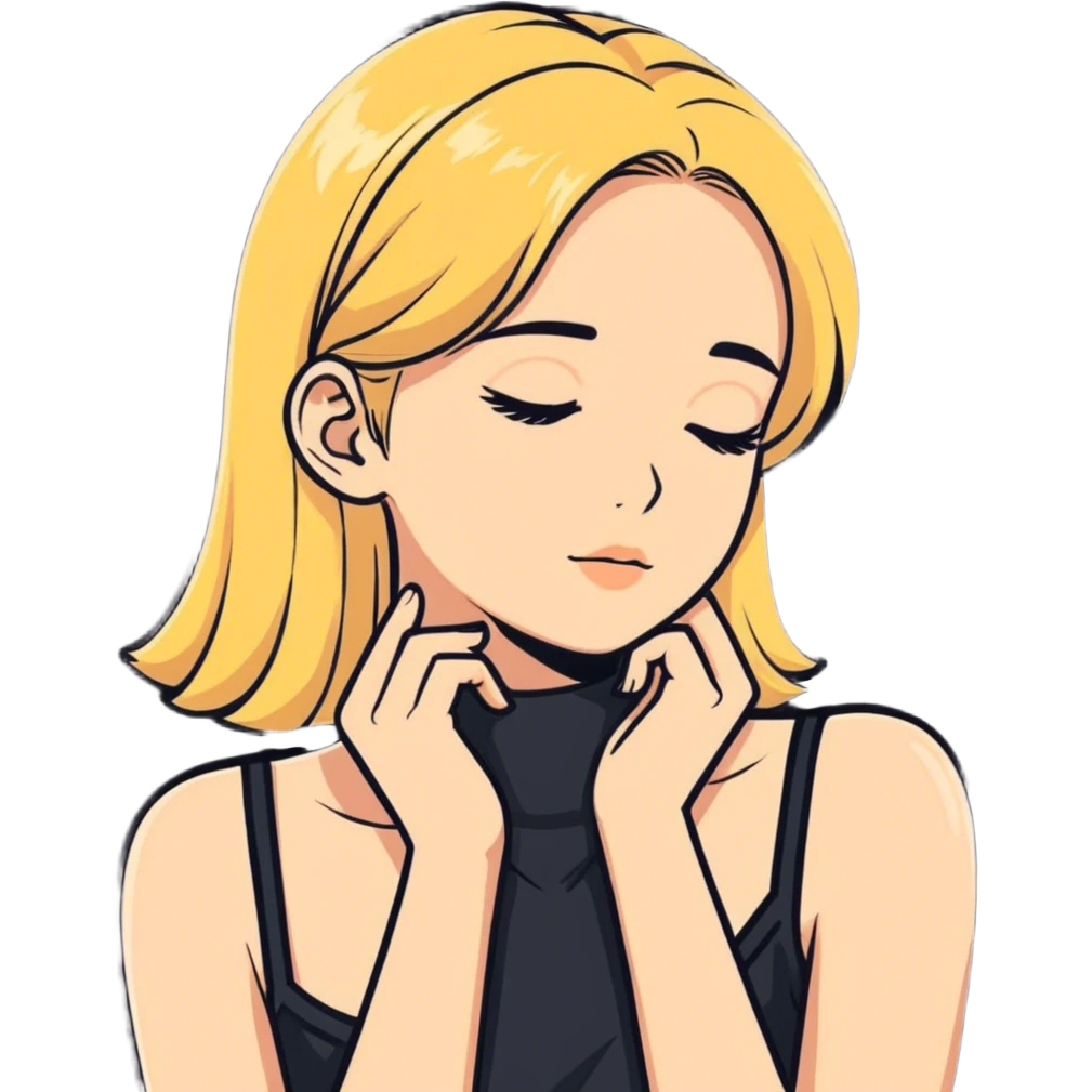 blonde girl hands on her neck emoji