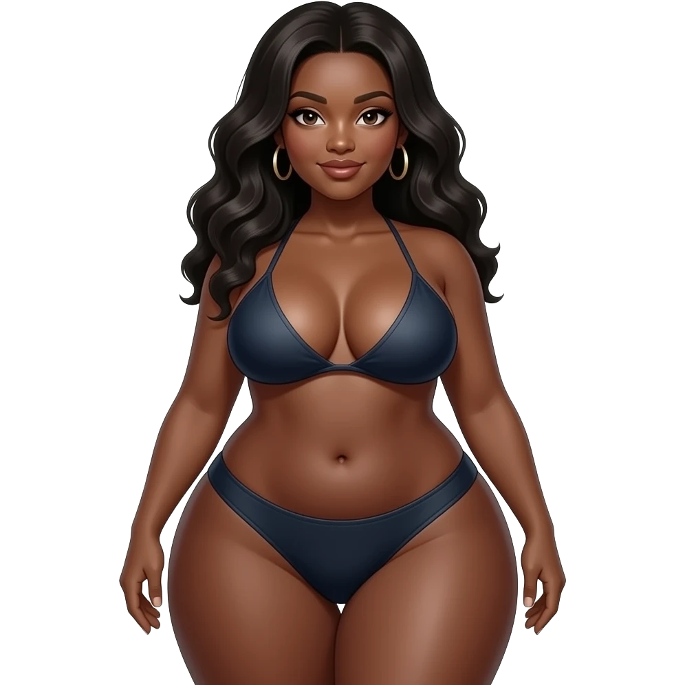 extremely wide hips, extremely big ass, very big boobs, black girl emoji