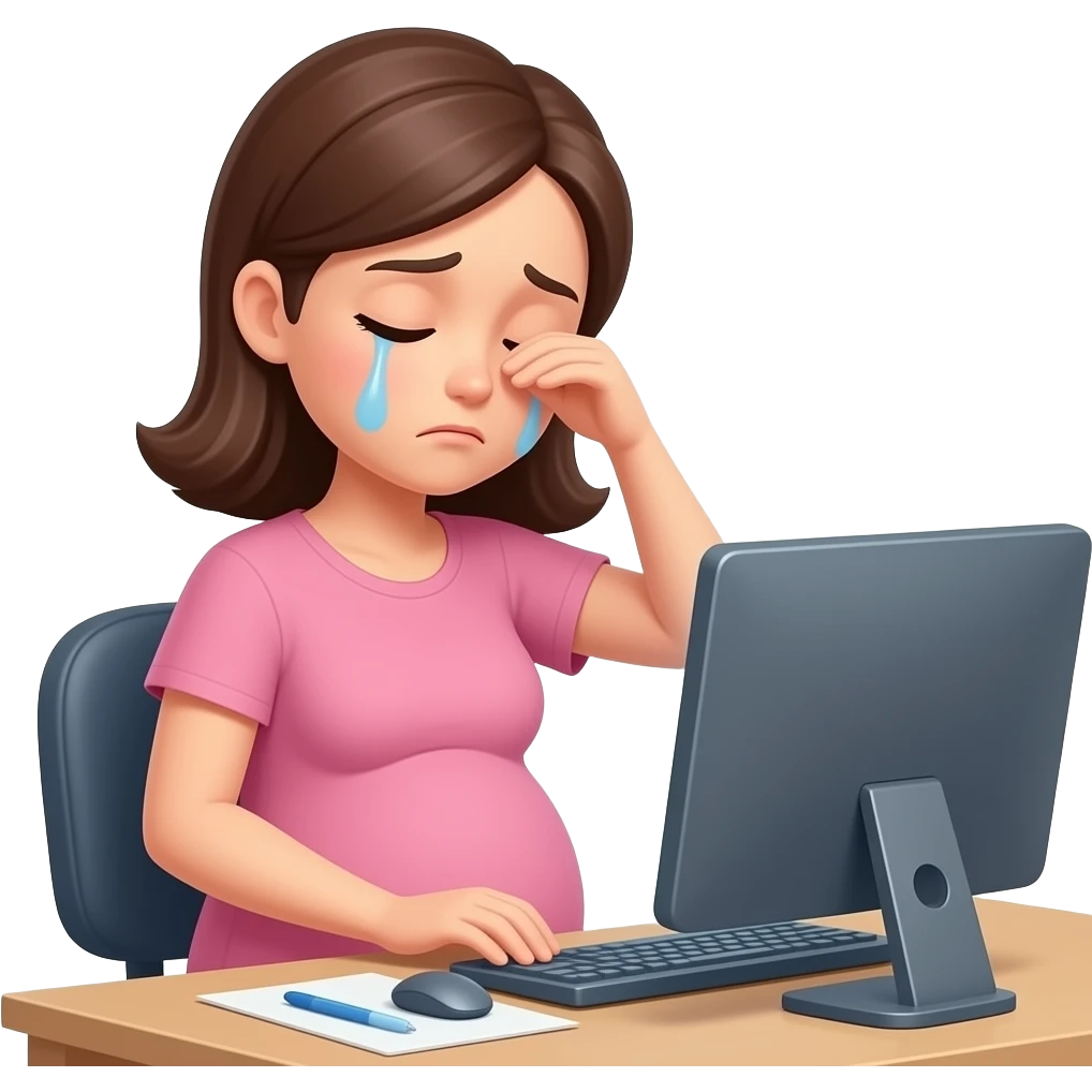 chica embarazada muy cansada trabajando sin ordenador emoji