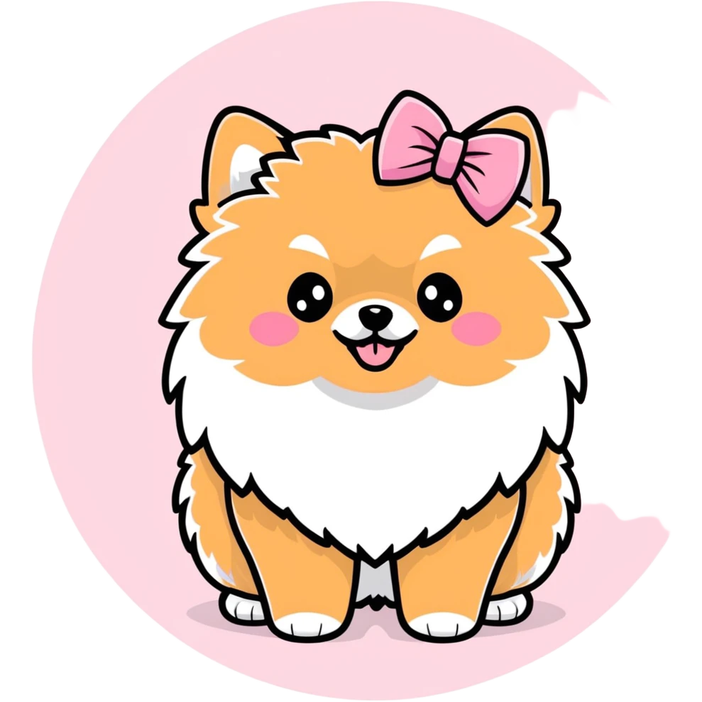 Pomerania con fiocco rosa emoji