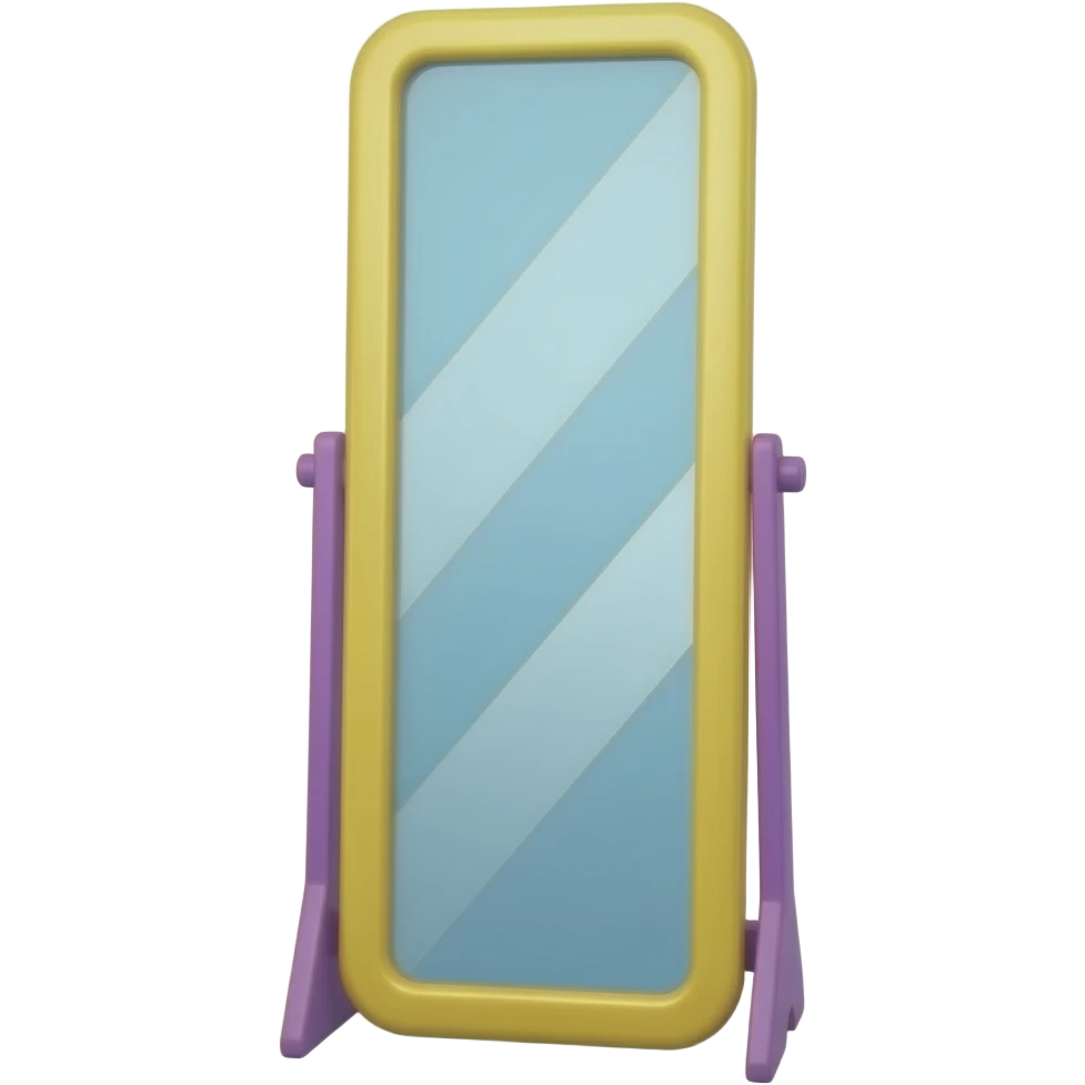yellow and purple a full body standing mirror, tall rectangular shape, simple thin frame, inspired by Barbie colour palette emoji