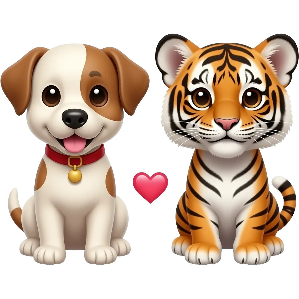 puppy dog and tiger cub with small revolving love heart in between emoji
