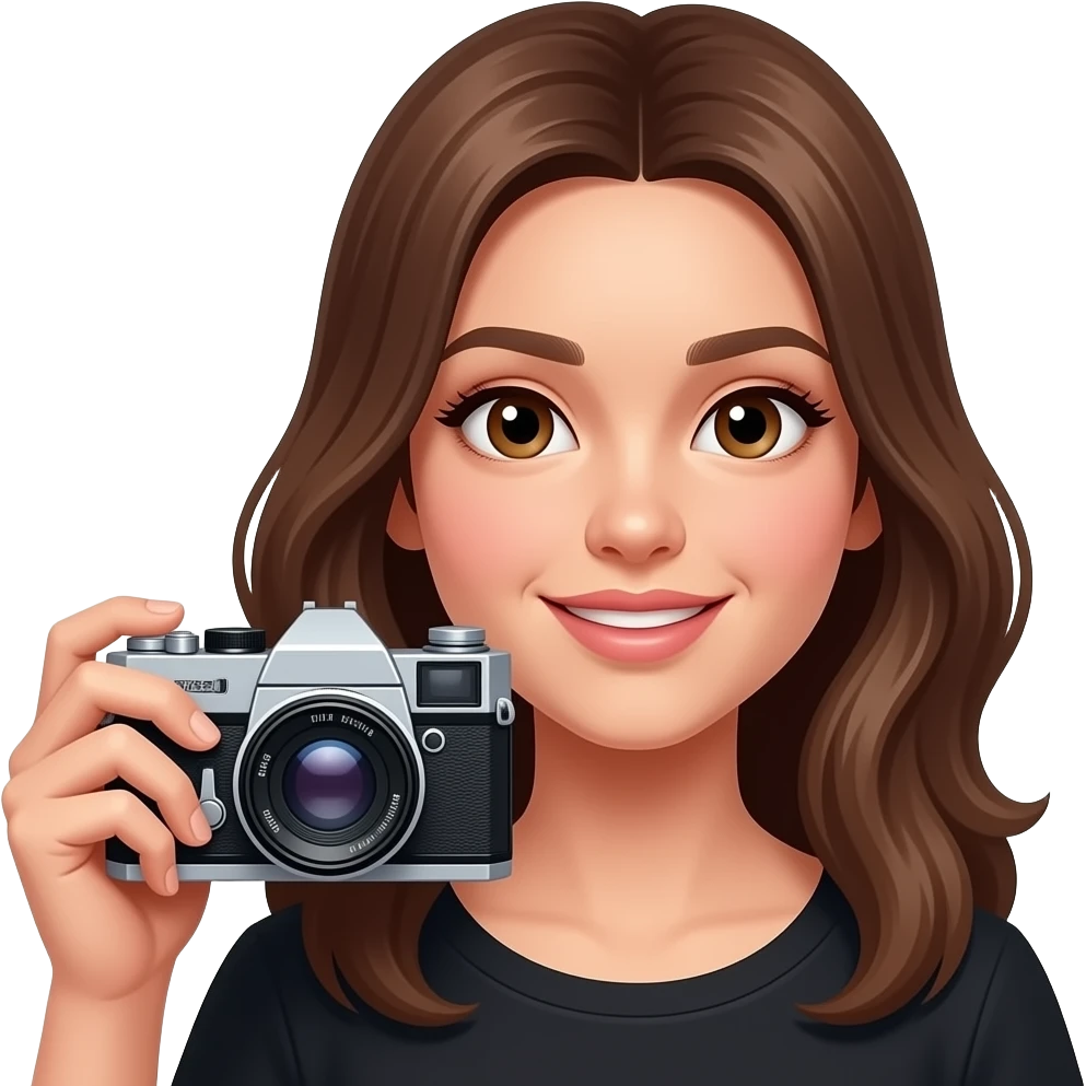 pretty girl with vintage camera emoji