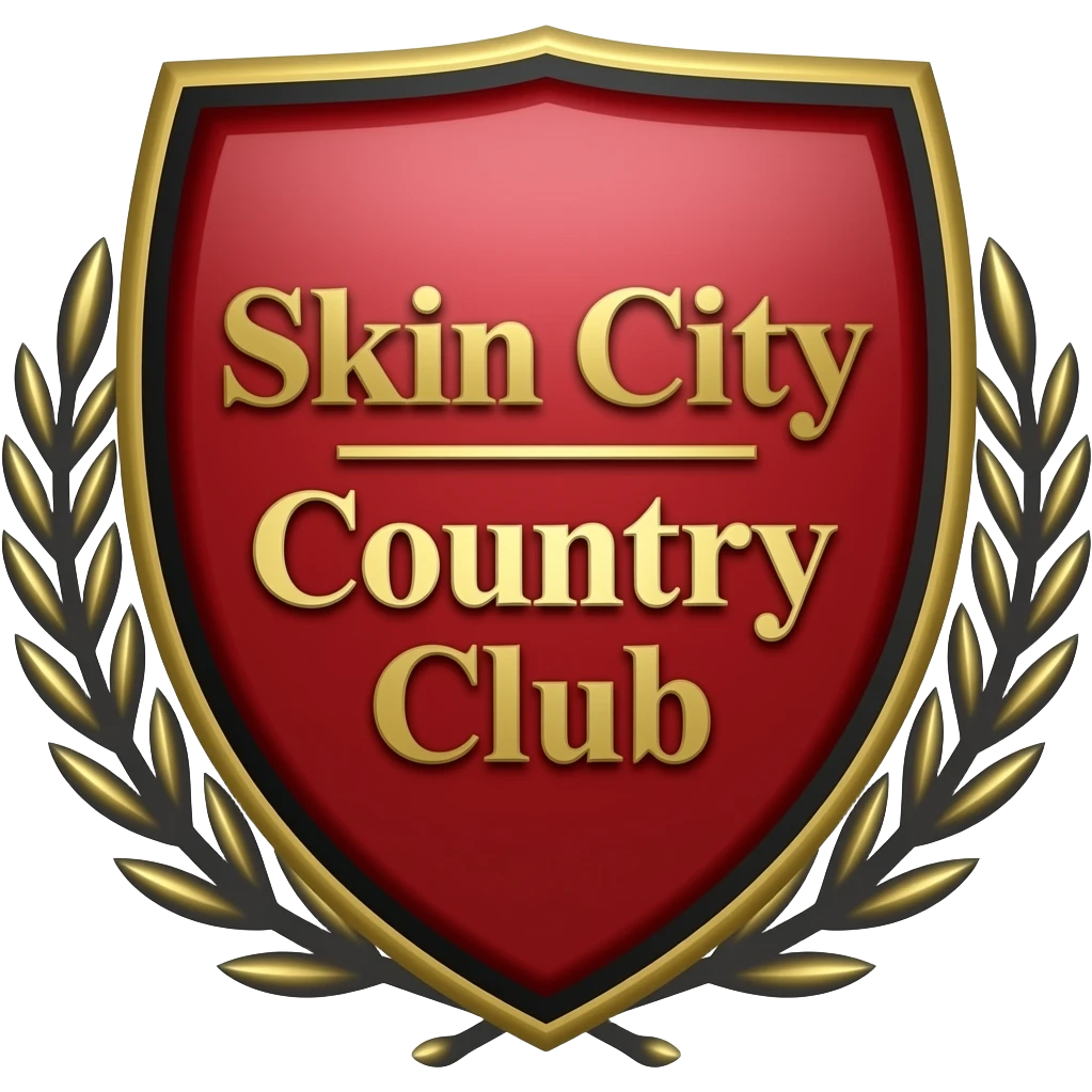 skin city country club with a line in the middle red black gold crest emoji