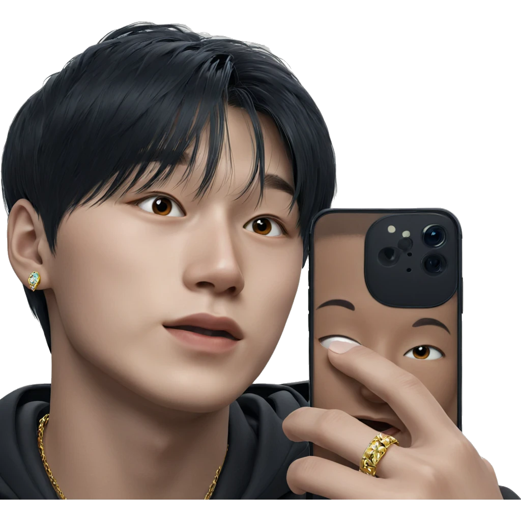 selfie of a boy with jewelry emoji