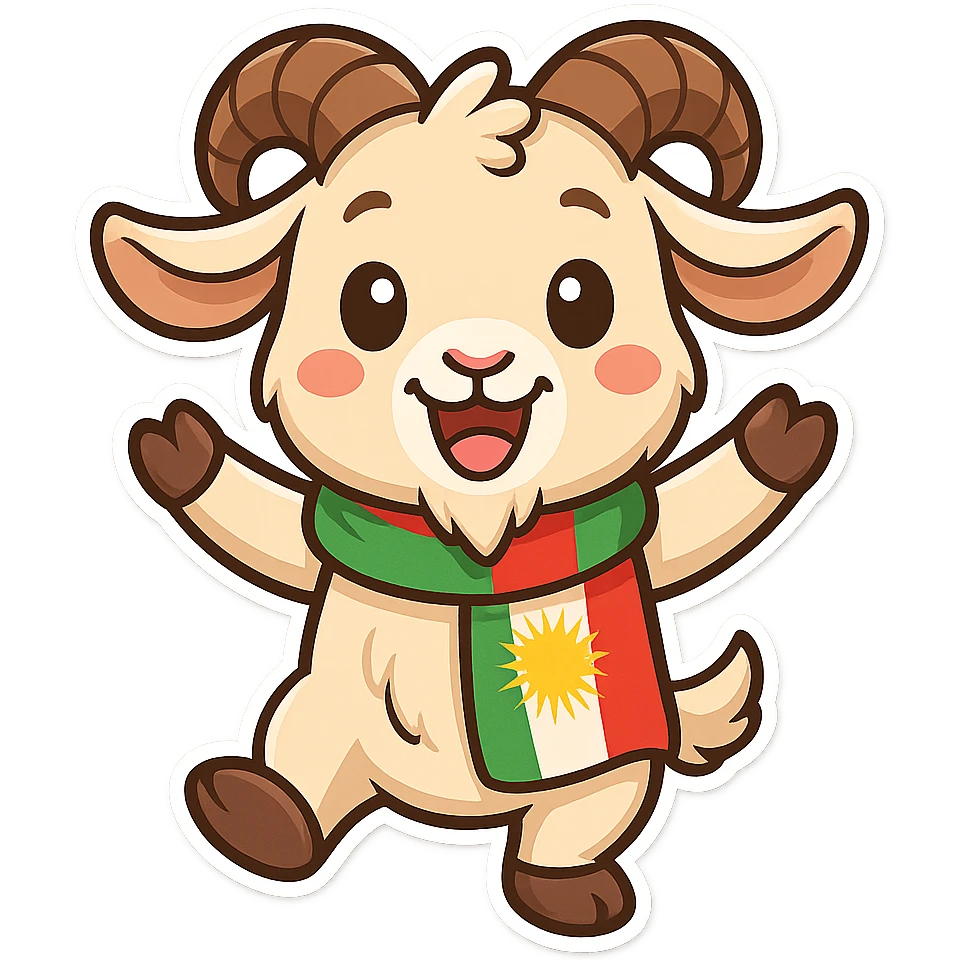 cartoon Kurdish goat sticker, cheerful and colorful style, no text, suitable for WhatsApp and Instagram emoji
