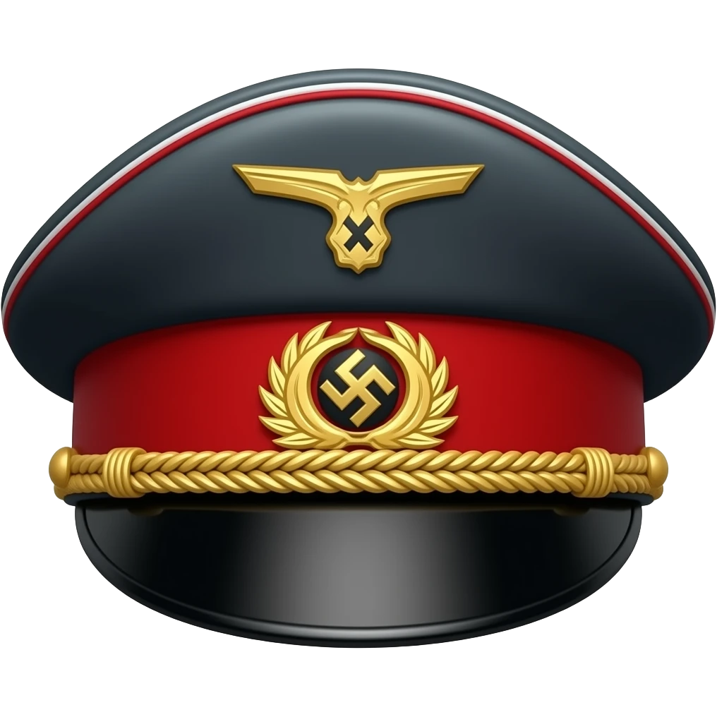 flat black shiny Nazi Kepi hat with red and gold accents emoji