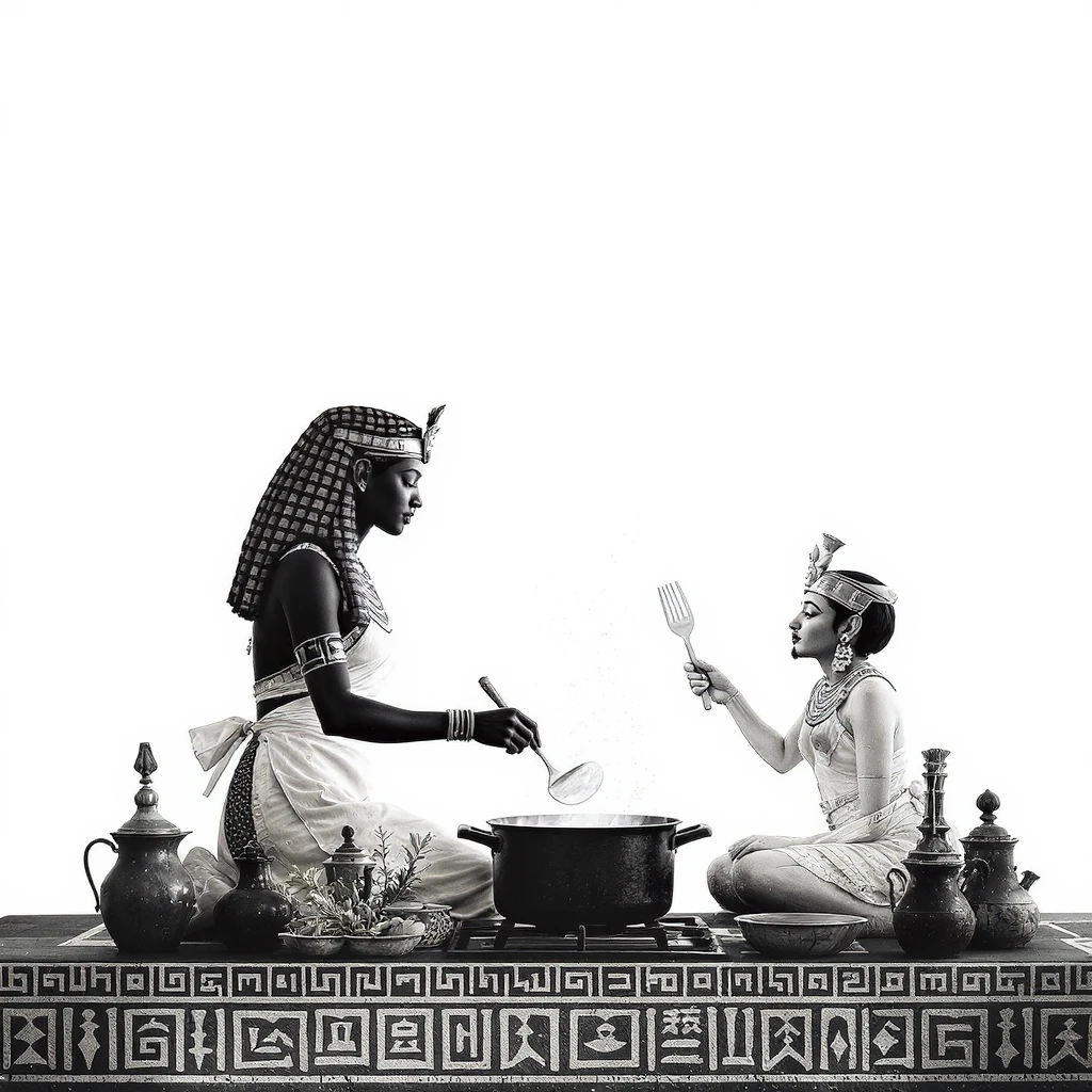 ancient Egyptian cooking scene in hieroglyphic style emoji