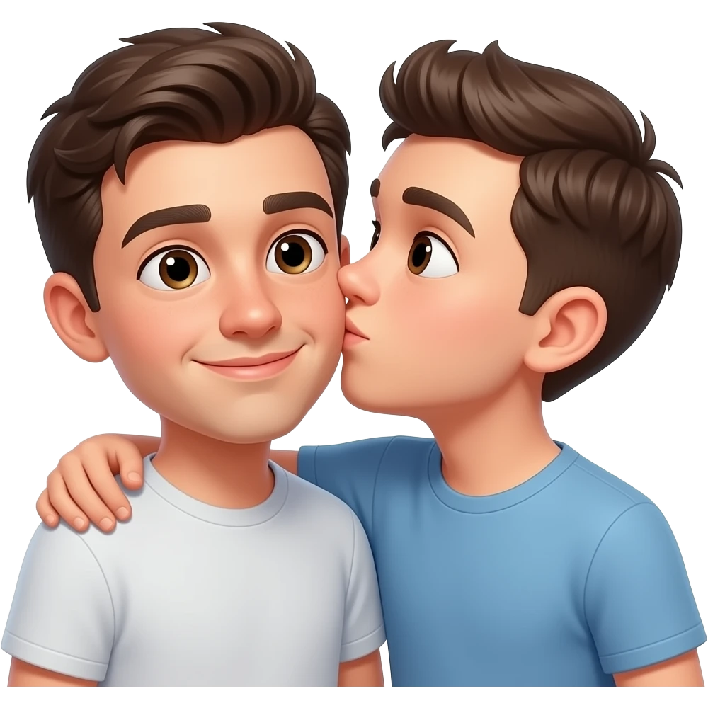 Erstelle ein Emoji von zwei Brüder, der eine um die 19 und der andere um die 22, der älter Bruder legt sein Arm über sein jüngeren Bruder und küsst ihn auf die Wange emoji