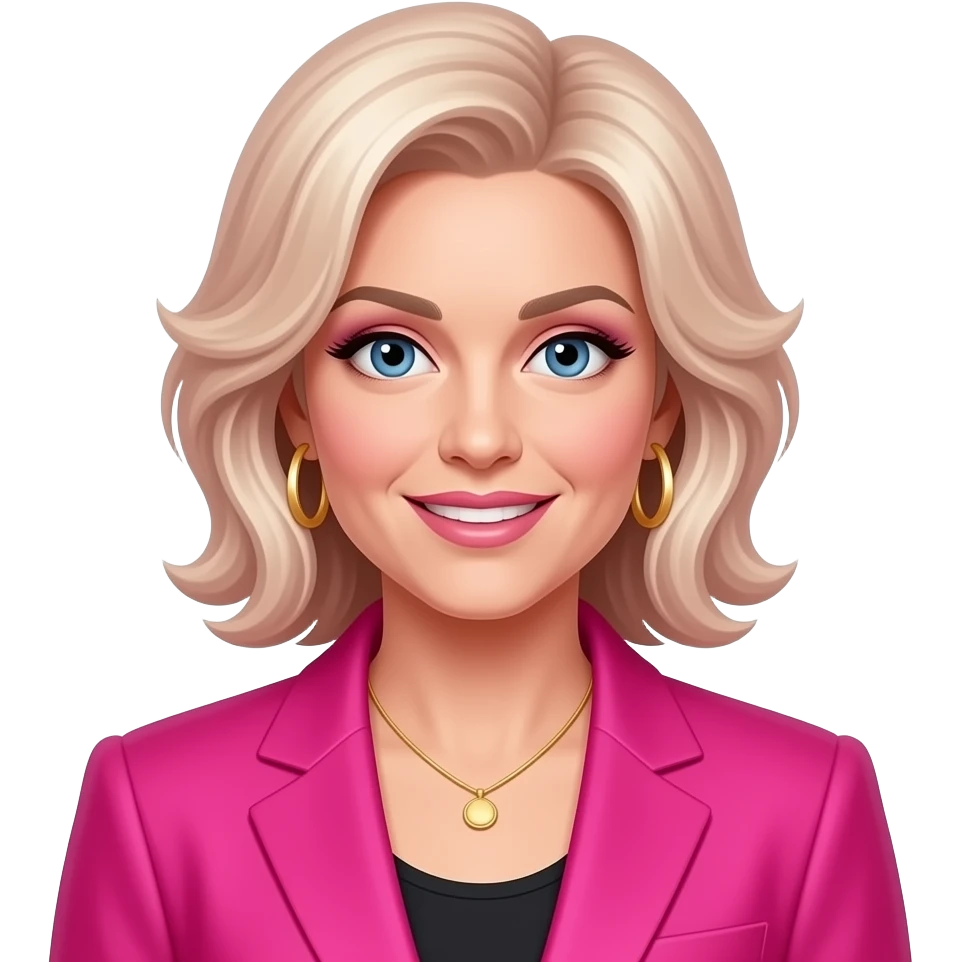 Cyndi Lauper 80s look in hot pink blazer jacket. Pink and blonde hair emoji