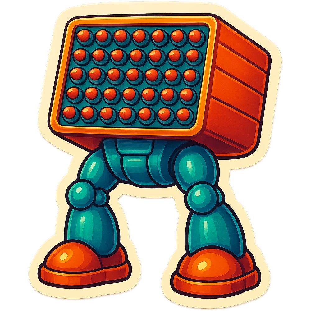 a 6x8 missile battery attached to robot legs emoji