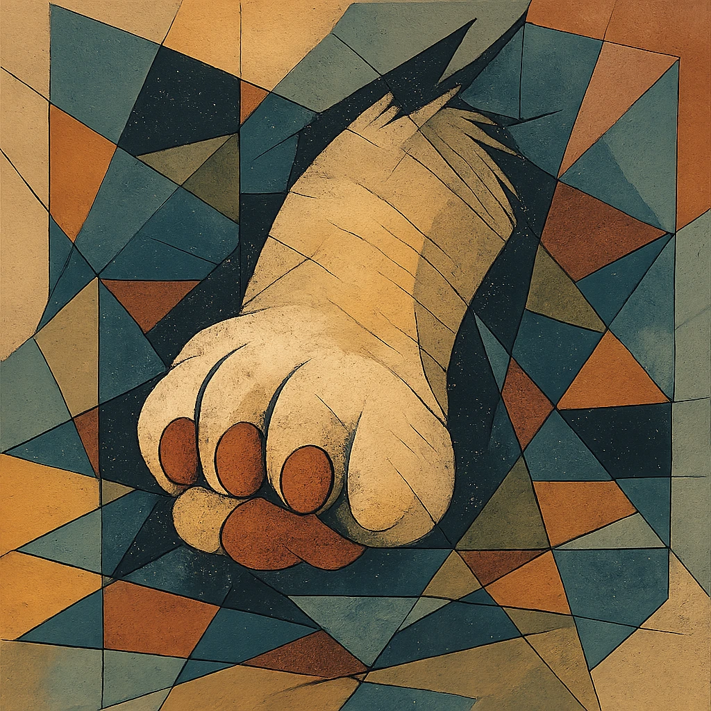 fluffy cat paw, geometric shapes, abstract interpretation emoji