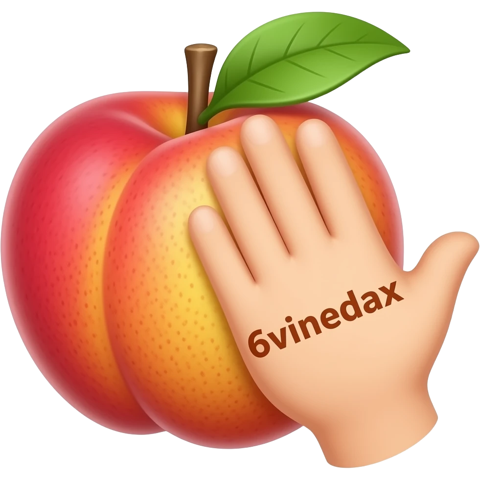 Create an emoji with peach a palm to slap him and TEXT on him: 6vinedax emoji