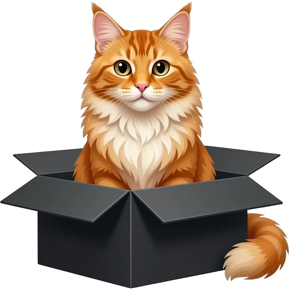 orange maine cat sitting elegantly in a black box, no tail visible emoji