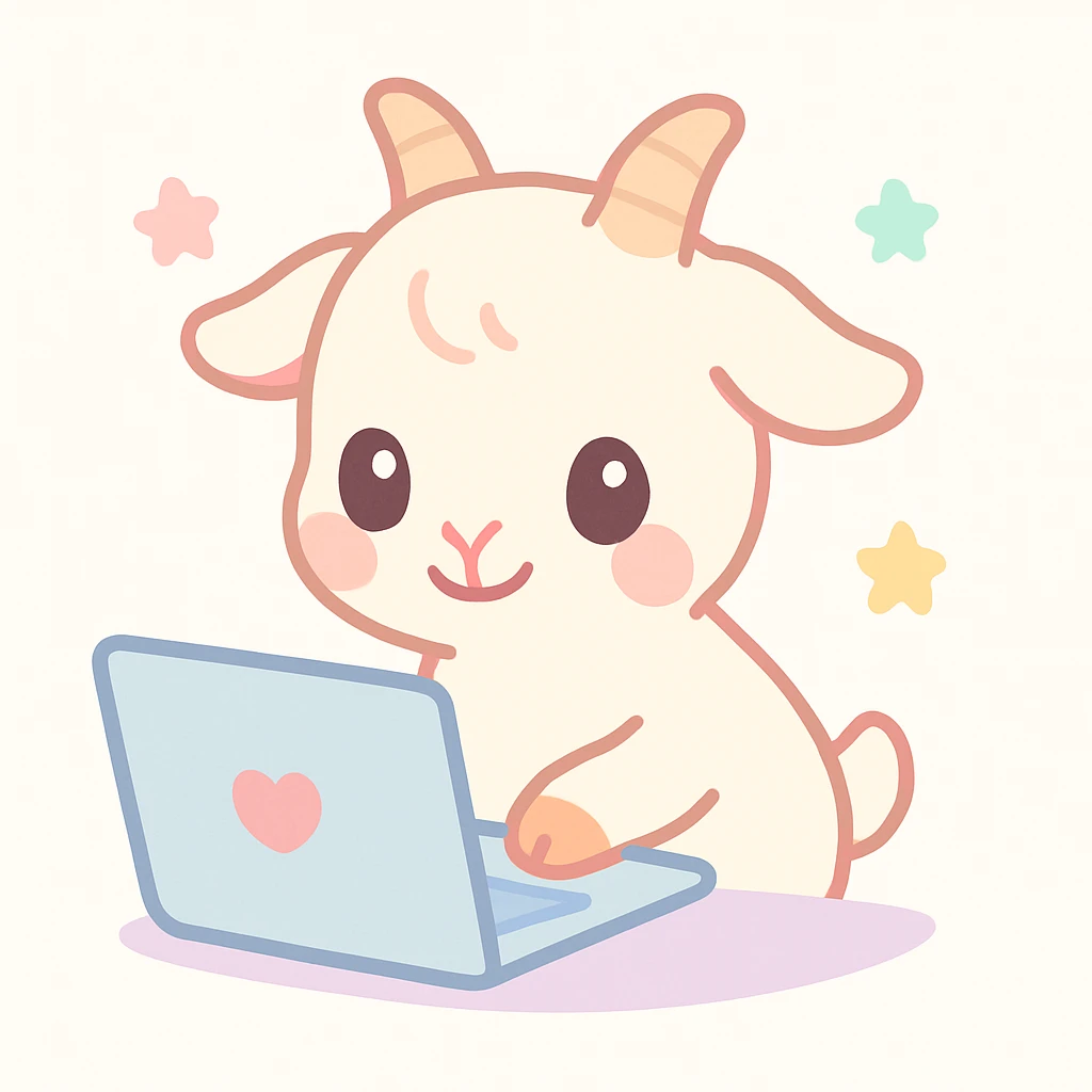 cute goat typing on a laptop, adorable and soft colors emoji