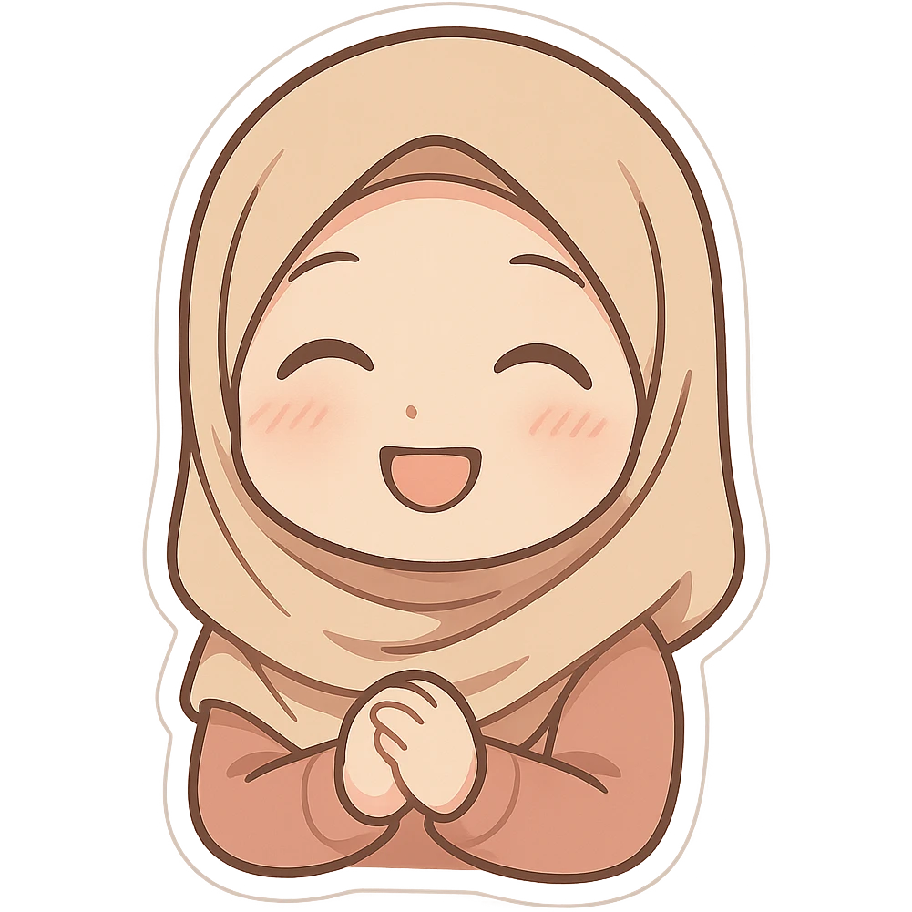 gadis berhijab, cute cartoon style, smiling emoji