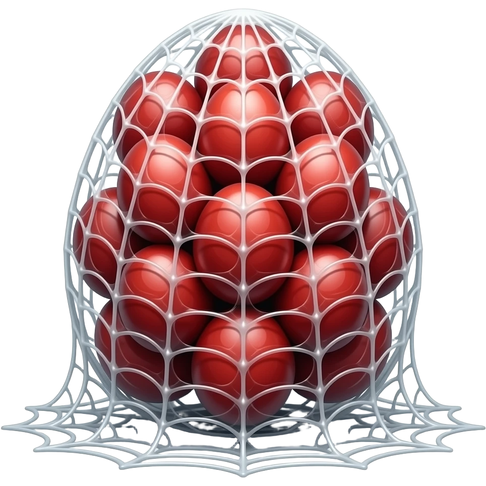 giant Sliken egg pod  with thick coat of huge coating of slik wrappings all over red clusters covered with thick layers white  spider slik  webbings wrappings on the ground emoji
