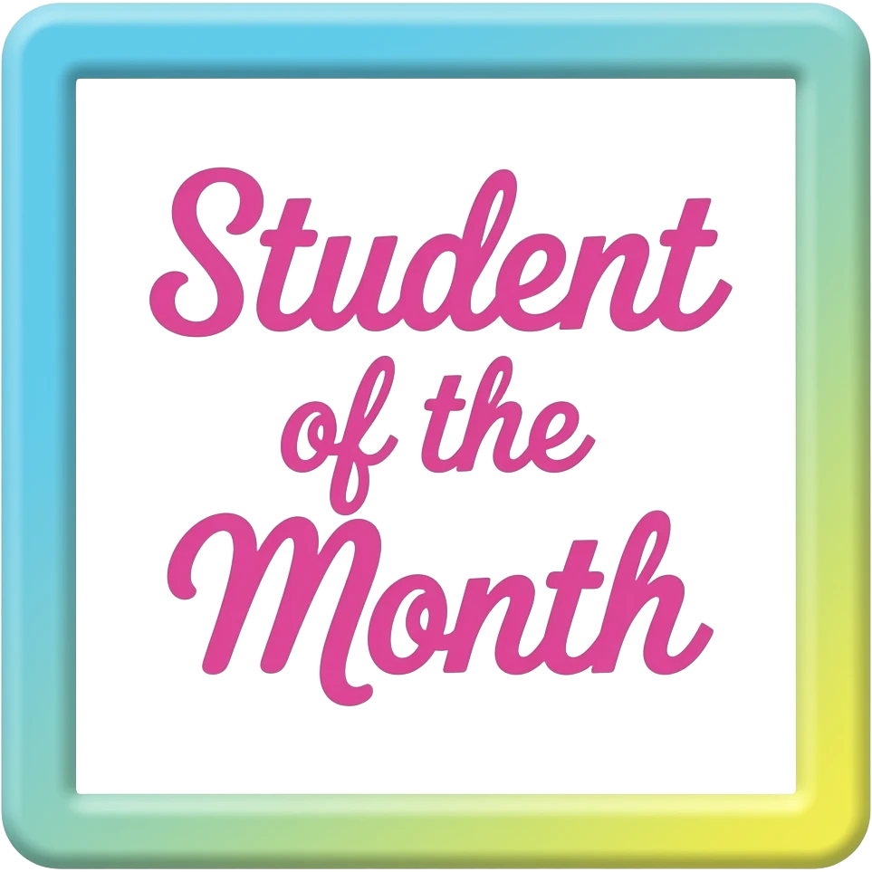 soft blue yellow frame “Student of the Month”, transparent background inspired by barbie colour pallete emoji