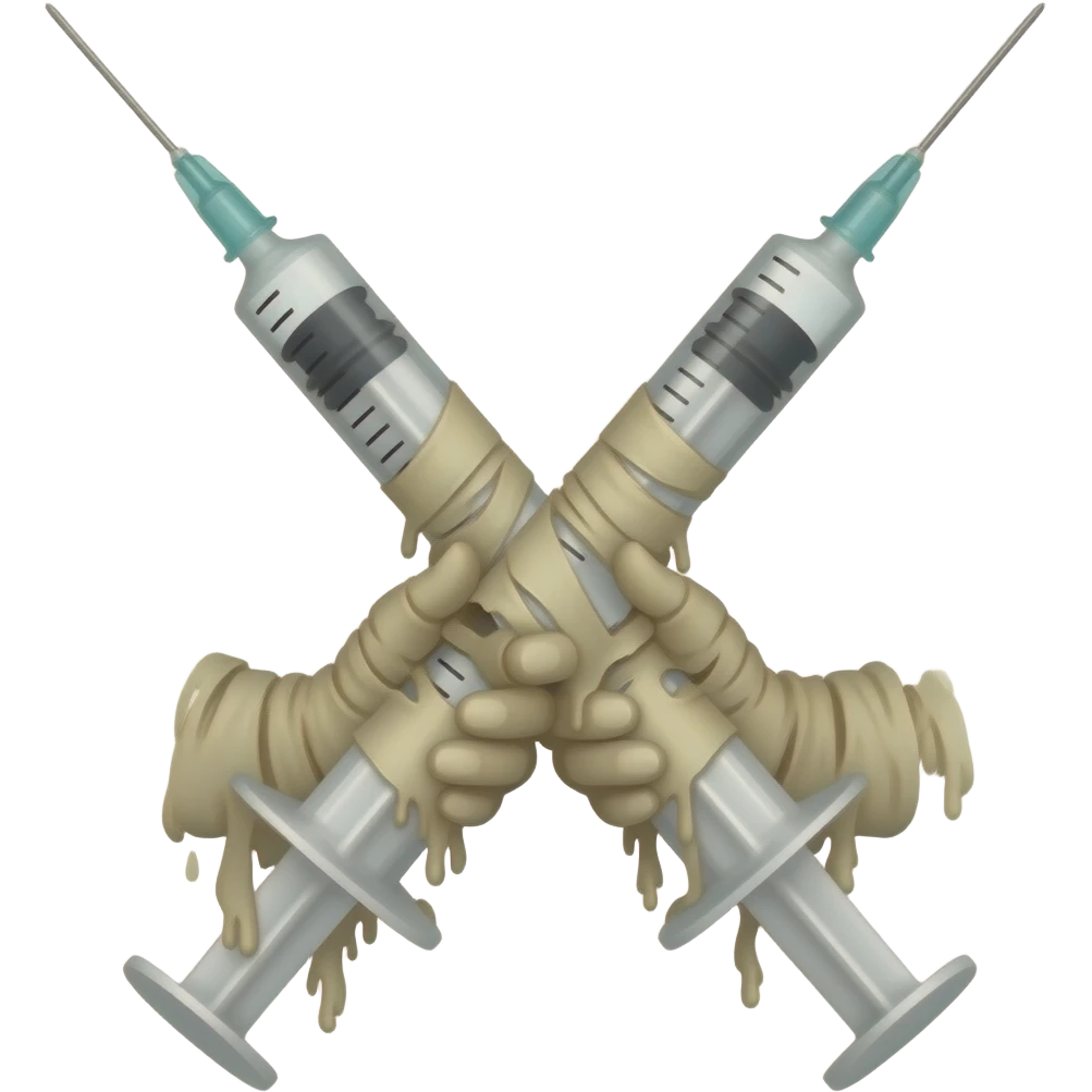 two hands cross holding mummified syringes  no arms just hands emoji