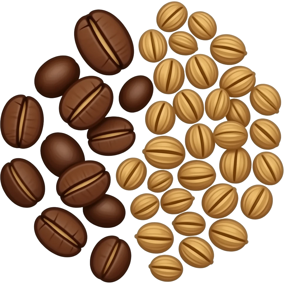 still life of coffee beans and coriander seeds emoji