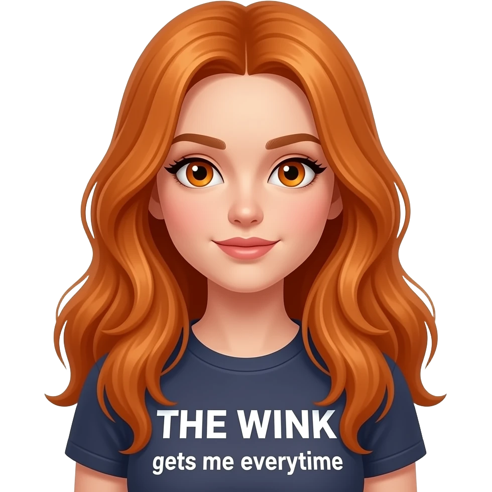 sexy girl with overlong ginger hair and ginger eyes a top with THE WINK gets me everytime written on it emoji