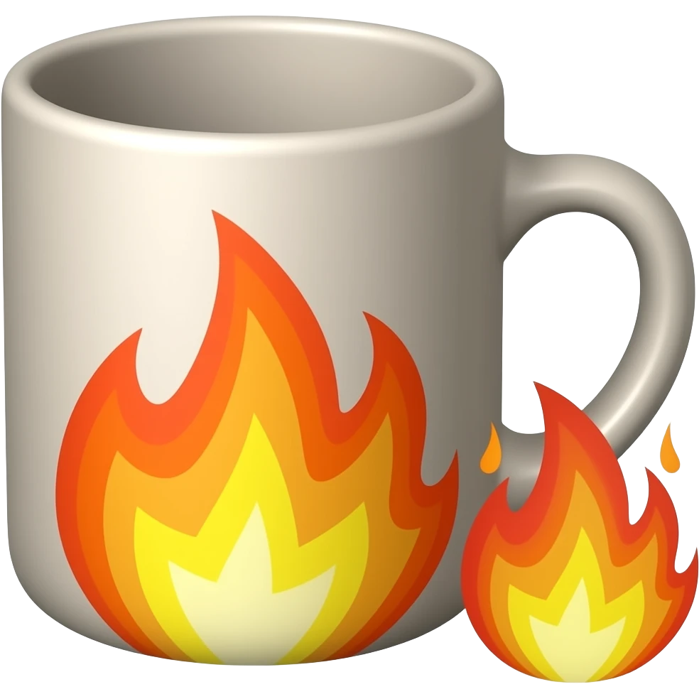 je veux un emoji qui représente des flammes avec une tasse en céramique peintes à côté pour faire comprendre que la céramique va passer au four emoji