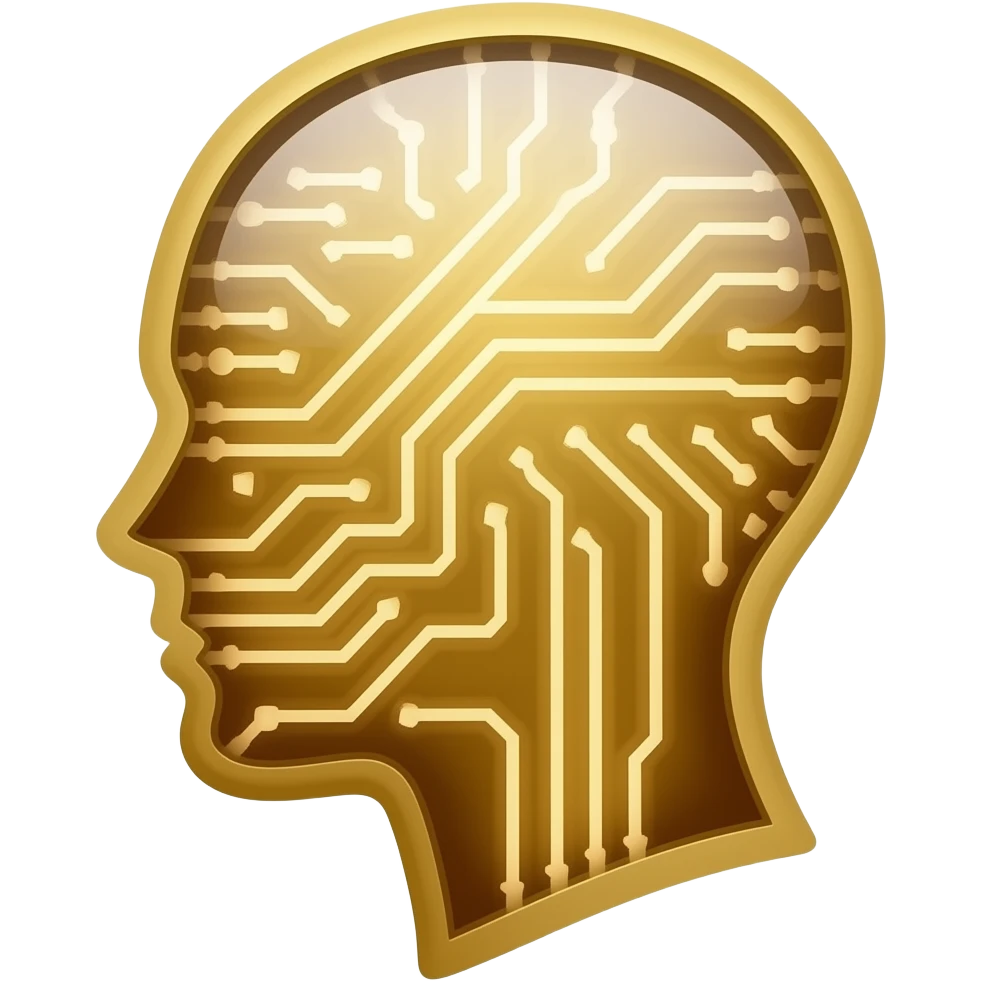 glowing gold human head silhouette with a transparent effect,-filled-with-interconnected-circuit-lines-and-neural-nodes,-symbolizing-artificial-intelligence emoji