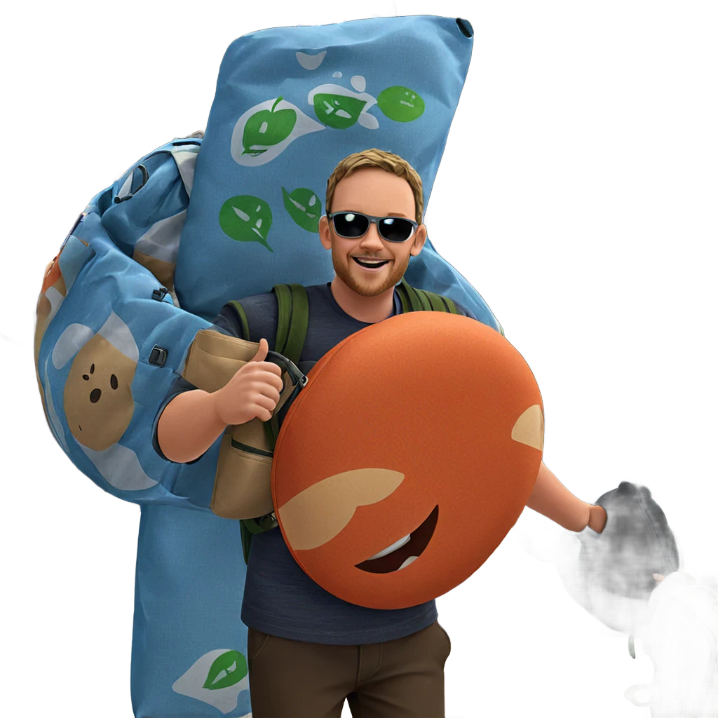 smiling boy outdoors with bag emoji