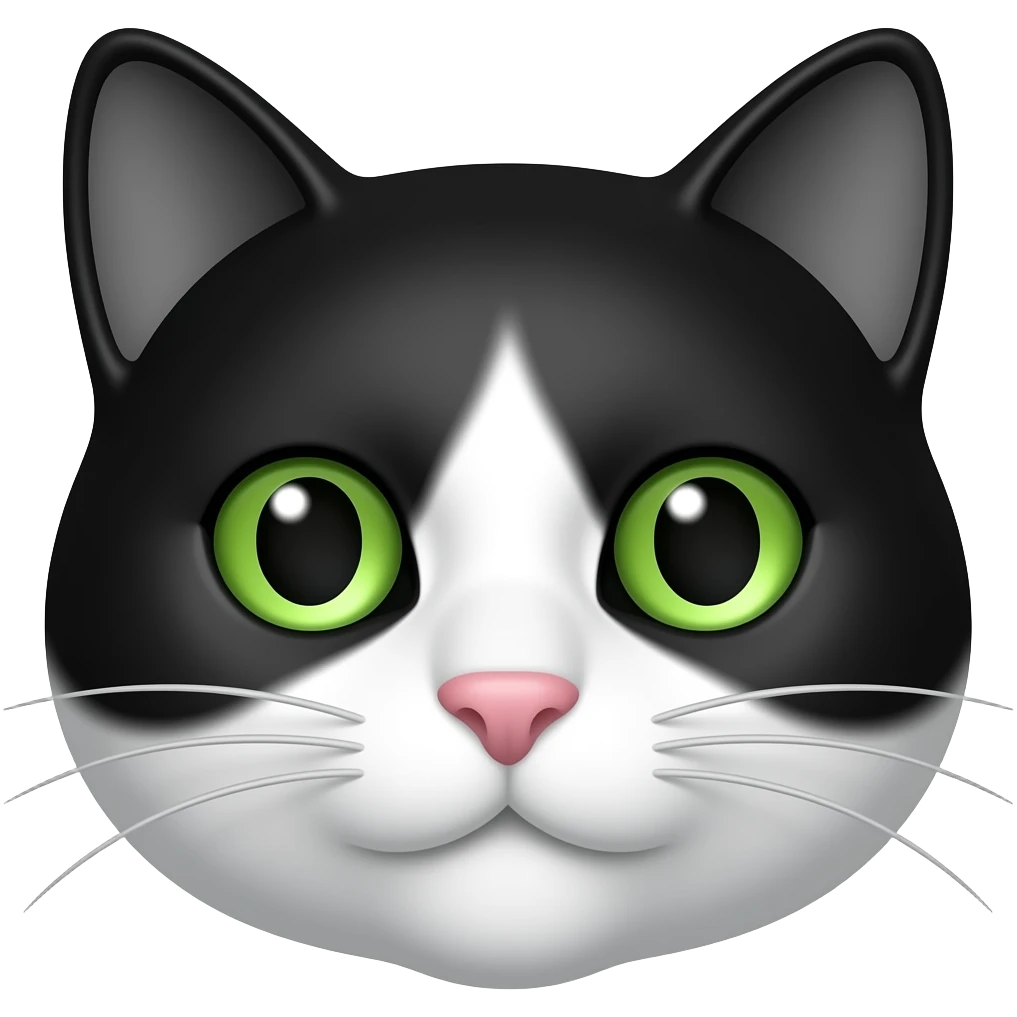 Half black and white face cat with green eyes emoji