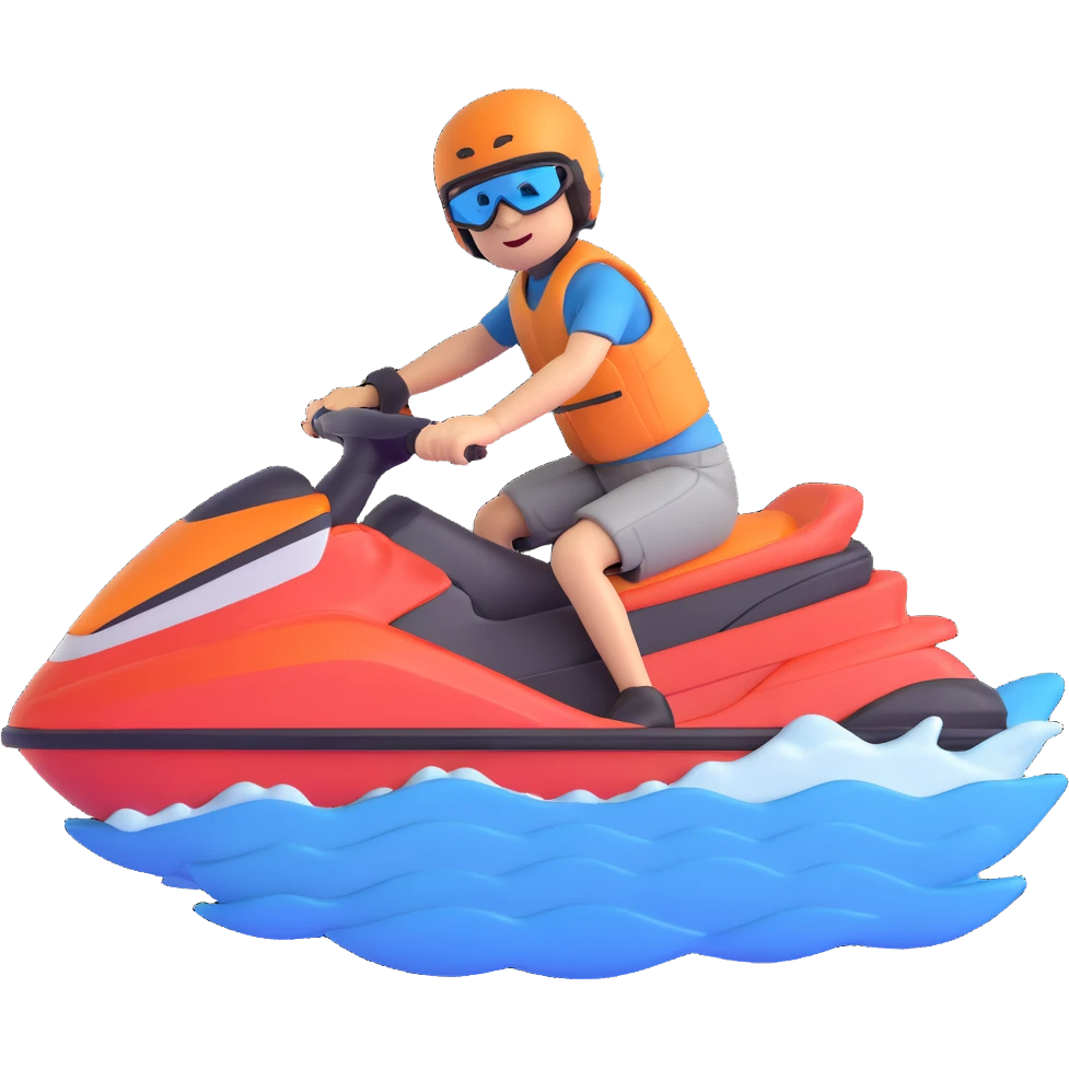 A boy riding a jet ski with wheels emoji