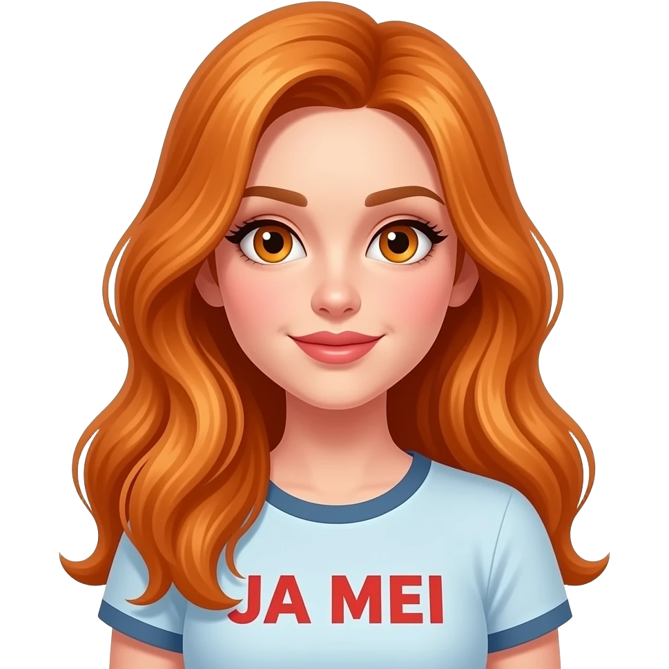 sexy girl with long ginger hair and ginger eyes a top with JA MEI written on it emoji