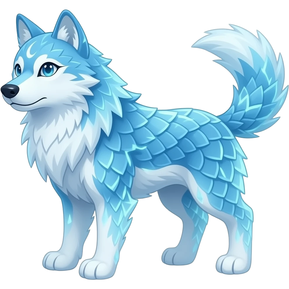 Icy glistening flaky scaly furry flurry hyper-realistic cozy boreal boreal-lupus-Lunaray-Manectric-Absol-Luxray-Bobcat-Fakémon-fusion-animal-creature, full body emoji