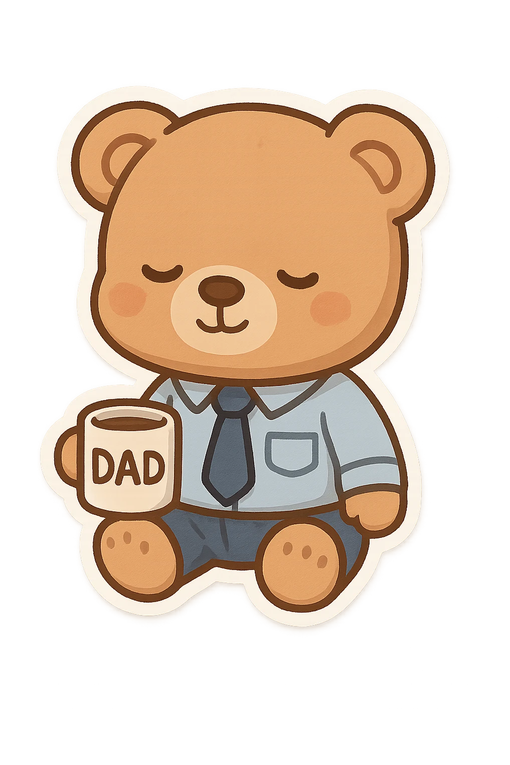 A teddy bear dresses like a dad holding a coffee mug  emoji