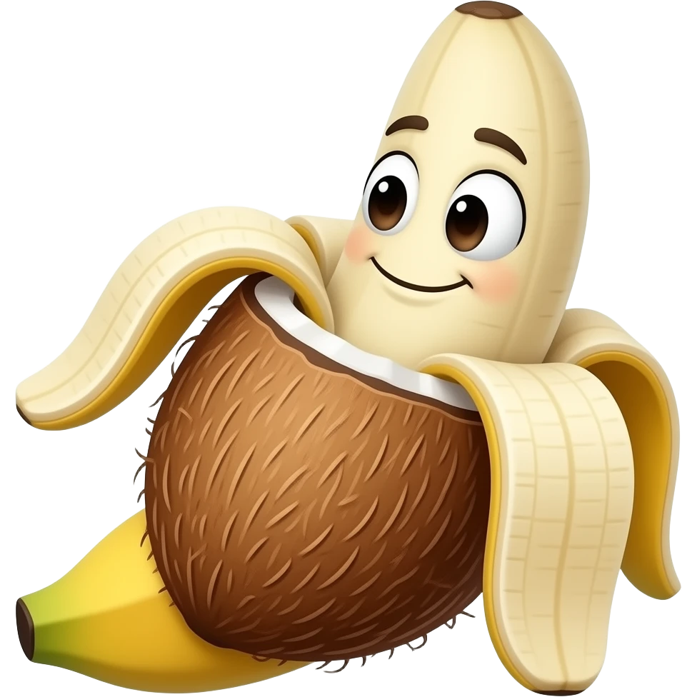 A funny coconut-banana hybrid emoji. emoji