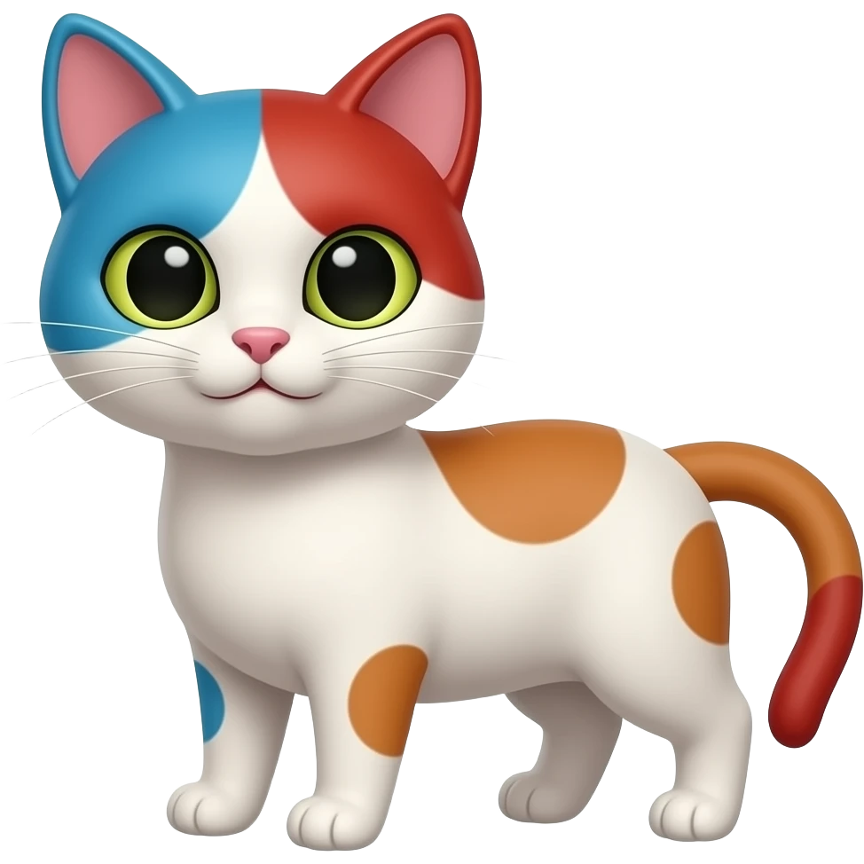 emoji cat, blue left ear ,red right  ear emoji