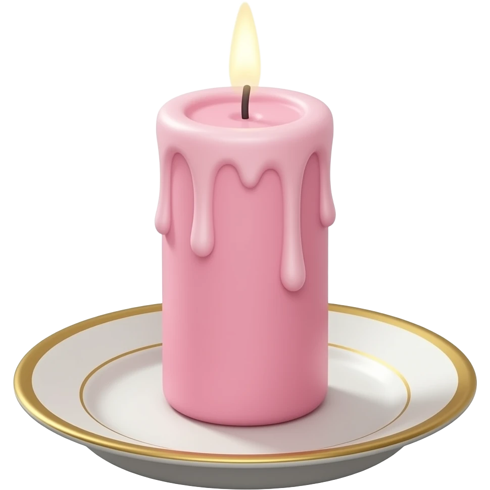 Thin tall neat petite cute slim dainty narrow Pastel Reddish-pinkish vintage candle on a tiny narrow gold and white plate emoji