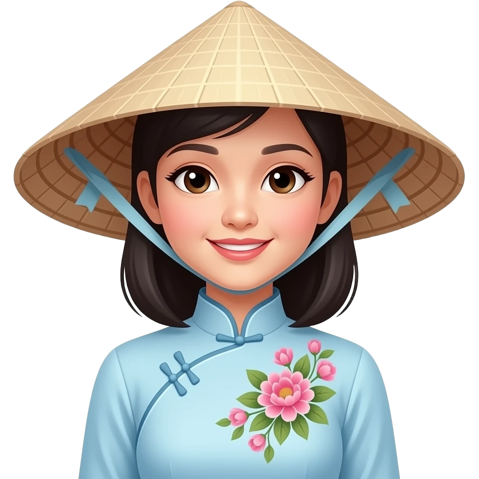 A VIETNAMESE LADY STANDING WEARING AN AO DAI WITH A CONICAL HAT emoji