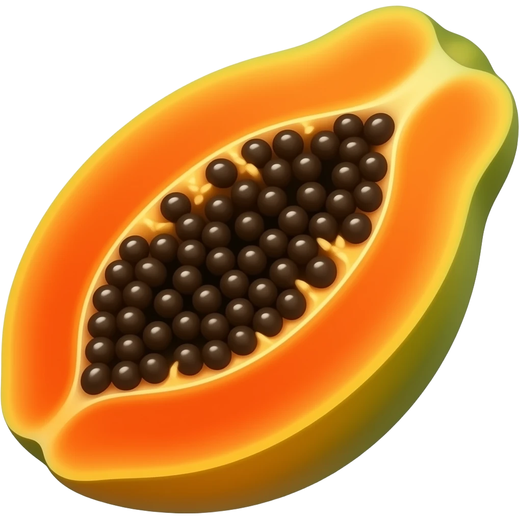 a papaya, polished realistic rendering, highly saturated colors with smooth gradients, diagonal side angle emoji