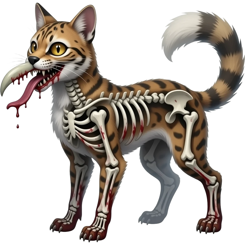 long-snouted evil zombie-like swampy ghostly dull spectral edgy spooky bloody meager thin cool beautiful skeleton-fantasy-caracal-civet-genet-sergal-vernid-Gryphon-Cacomistle-Trico-oncilla-animal-Fakémon-hybrid-fursona (full body) emoji