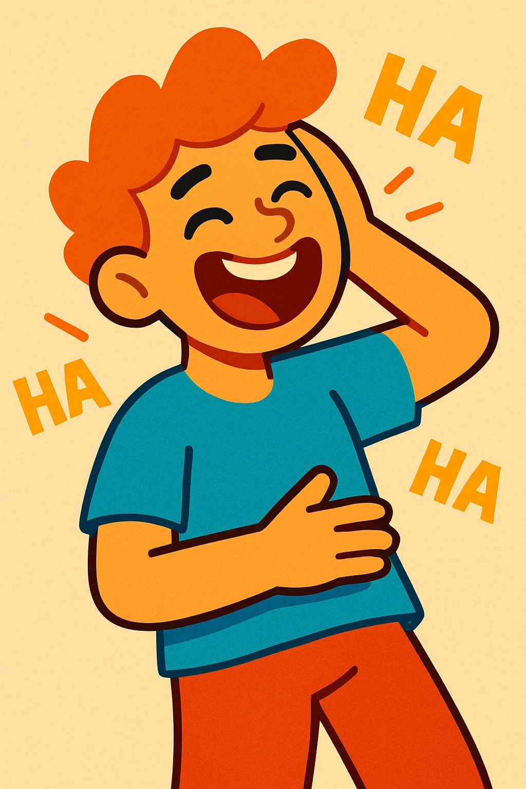 a person laughing at themselves, cheerful expression, casual pose, vibrant colors, cartoon style emoji