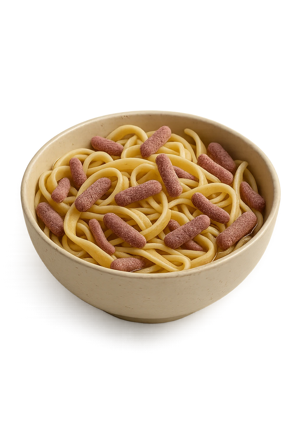BOWL DI PASTA CON BATTERI INTESTINALI DENTRO, iperrealistico 4k, SFONDO BIANCO emoji