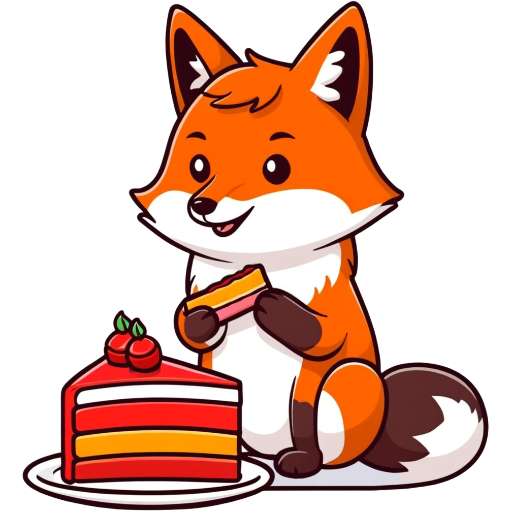 Red fox eating cake slice emoji