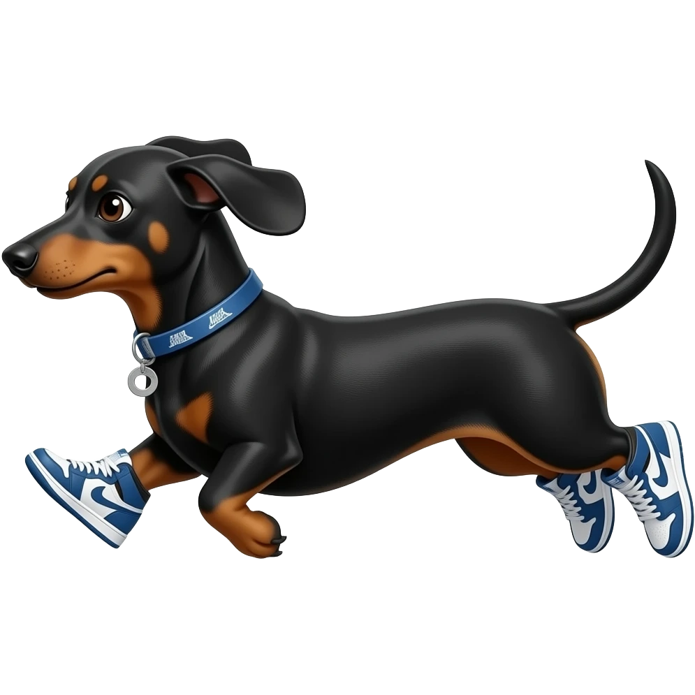 Perro salchicha negro corriendo con tenis Jordan en sus 4 patas emoji