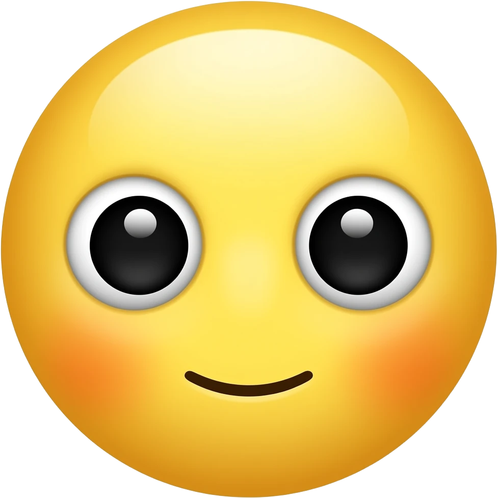 Round Yellow face with big cute eyes more cute And mouth like a little bit Down And make it cute not that emoji