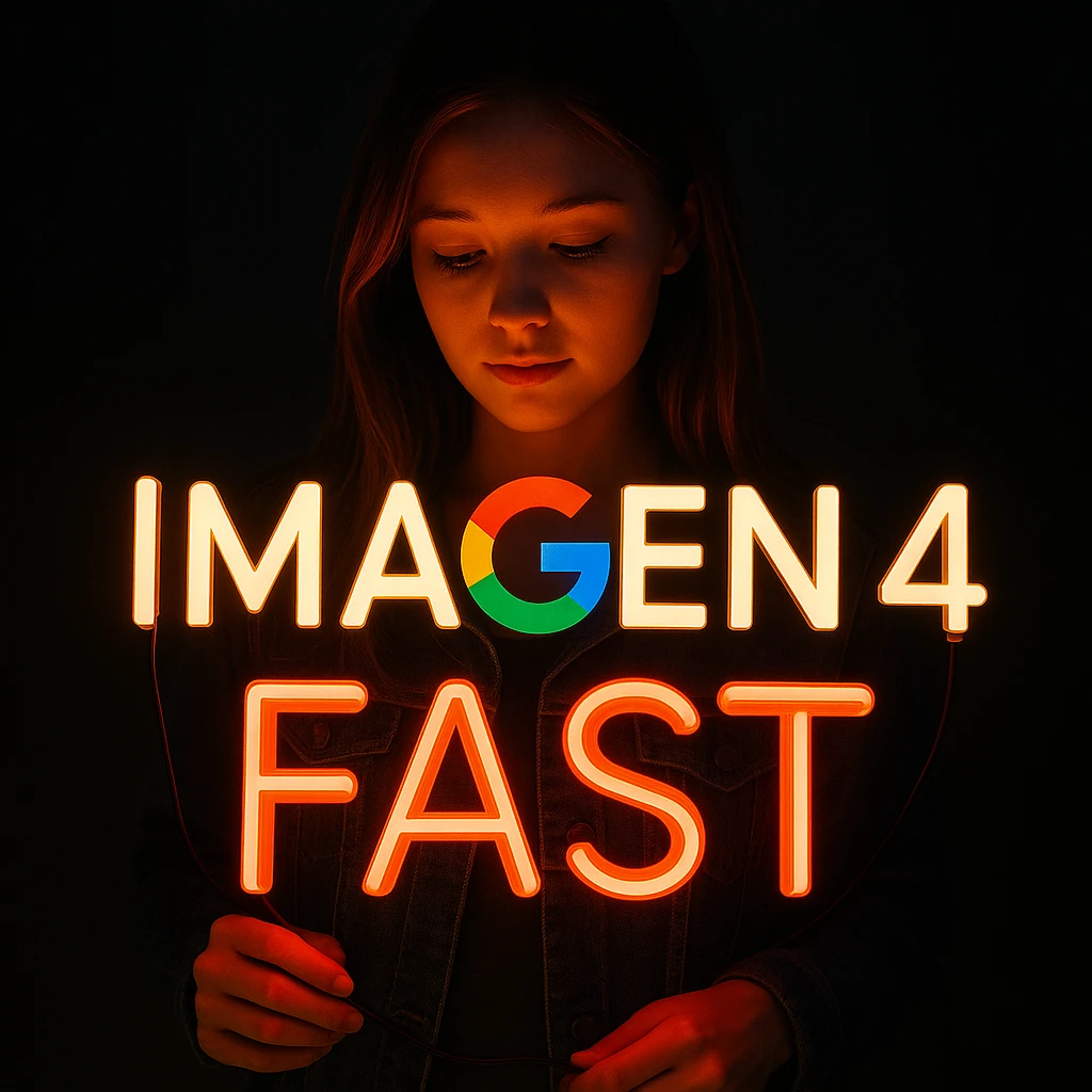 make a girl holding this sign, but sign in made of neon, also add fast below the sign emoji