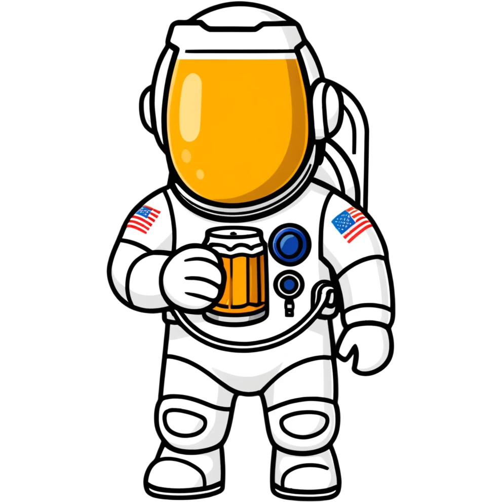 a full astronaut space suit with a pint of delicious beer inside it instead of a human, the glass of beer visible through the helmet emoji