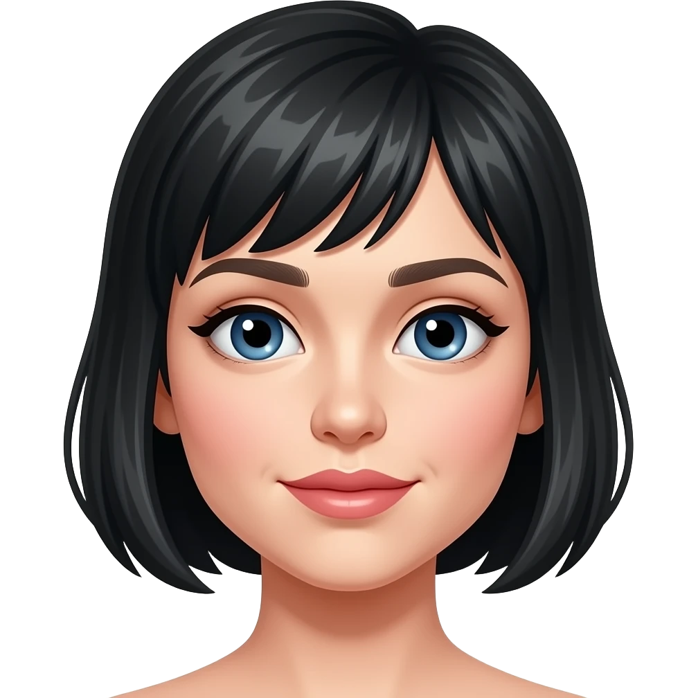 White girl with short black hair applying blush, iPhone emoji style emoji
