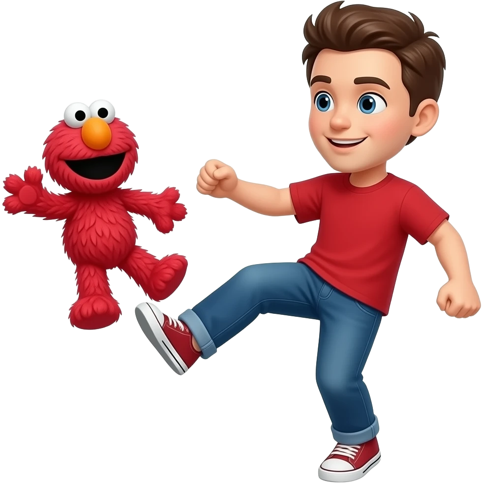 Bad elmo, bad! Person kicking elmo emoji